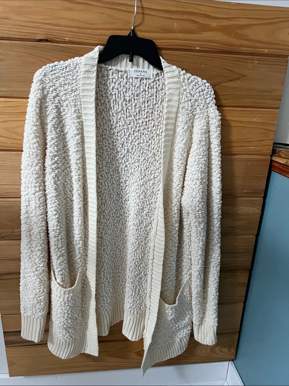 Zenana Outfitters Cream Popcorn Open-Front Cardigan with Pockets